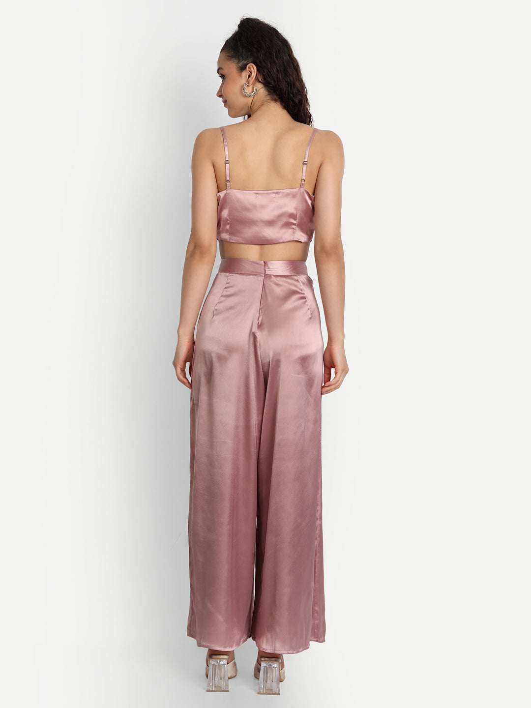 Essque Pink Solid Satin Stylish Co-Ords Set - Essque Attire With Attitude