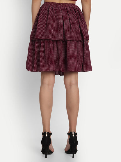 Essque Maroon Polka Dots Tiers Skirt - Essque Attire With Attitude