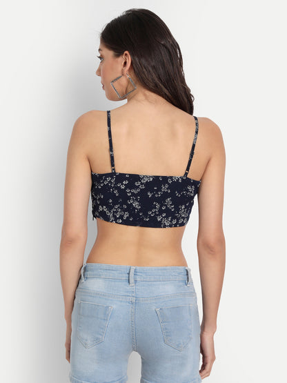 Essque Blue Printed Tank Crop Top - Essque Attire With Attitude