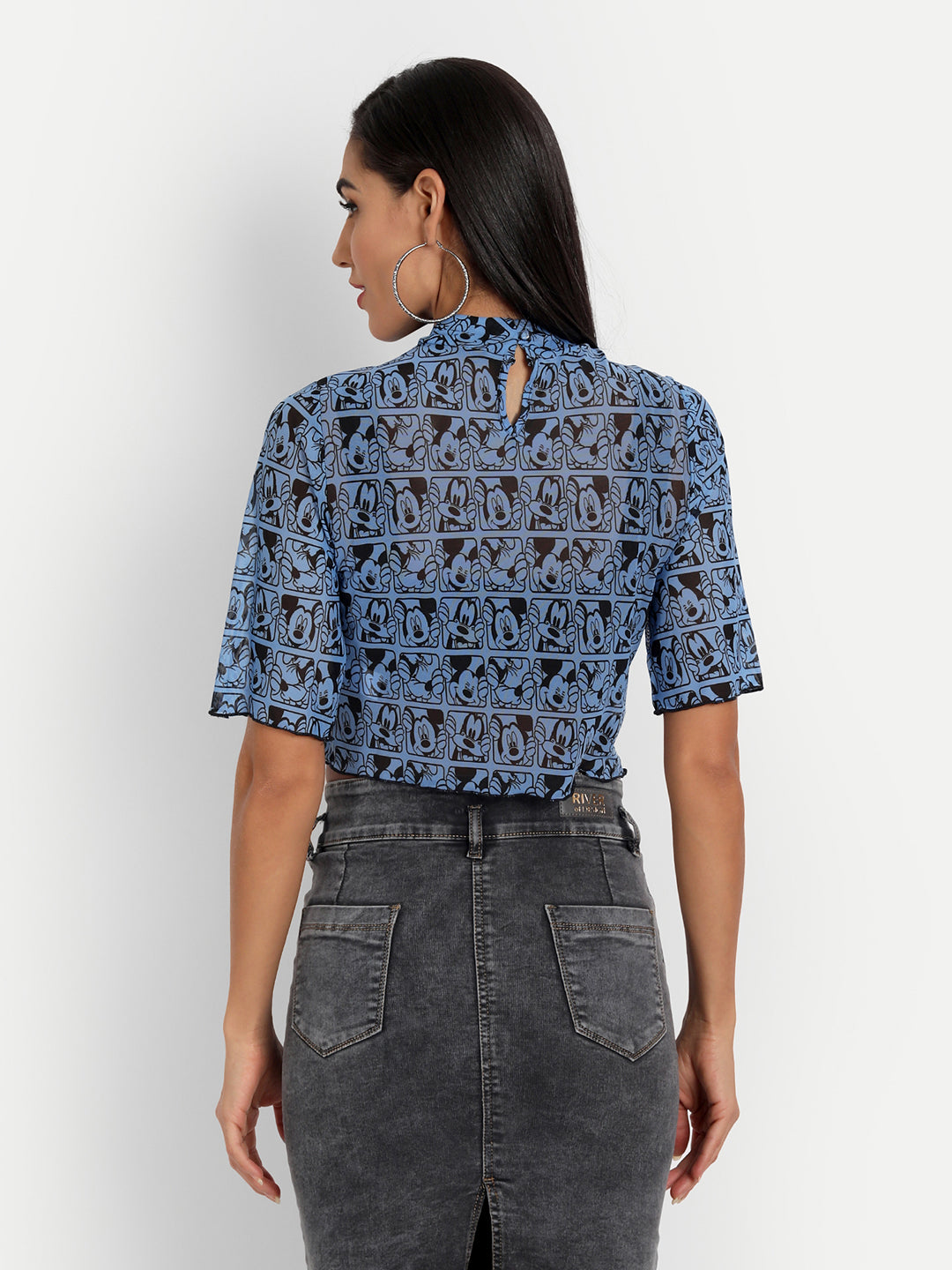 Essque Women Blue Mickey Printed mesh Short sleeve Top - Essque Attire With Attitude