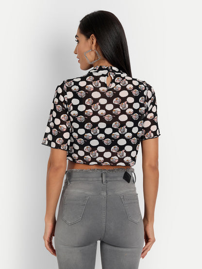 Essque Women Elephant Printed mesh Short sleeve Top - Essque Attire With Attitude