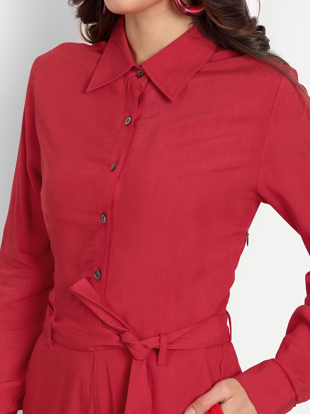 Essque Red Shirt Style Button Jumpsuit - Essque Attire With Attitude