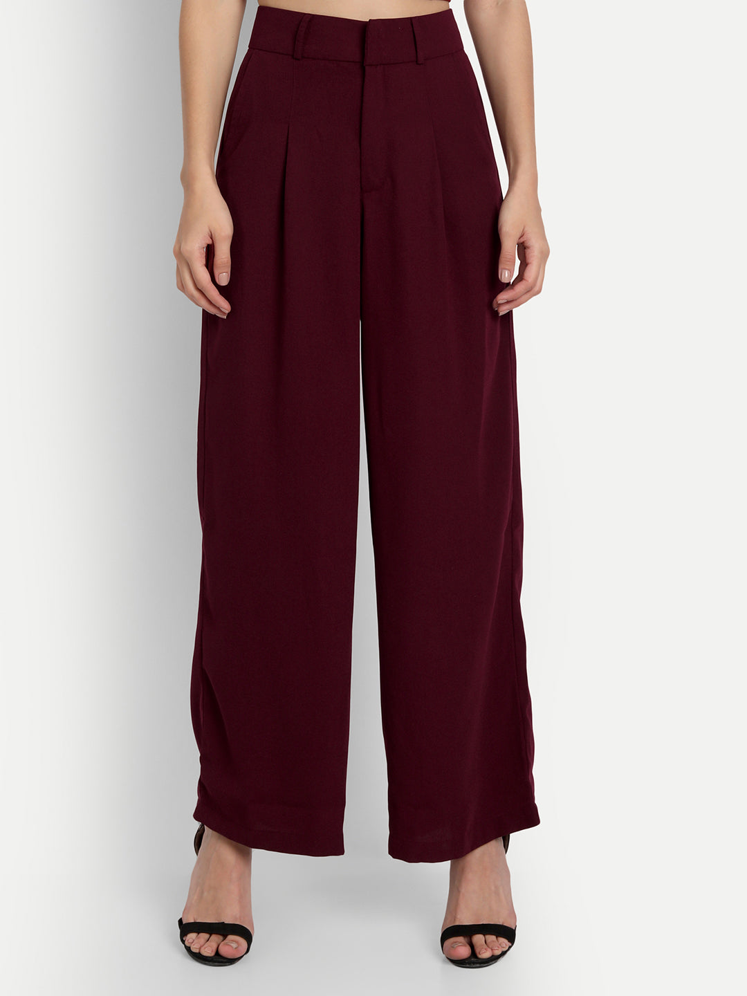 Essque Maroon Front Pleat Wide Leg Trousers - Essque Attire With Attitude