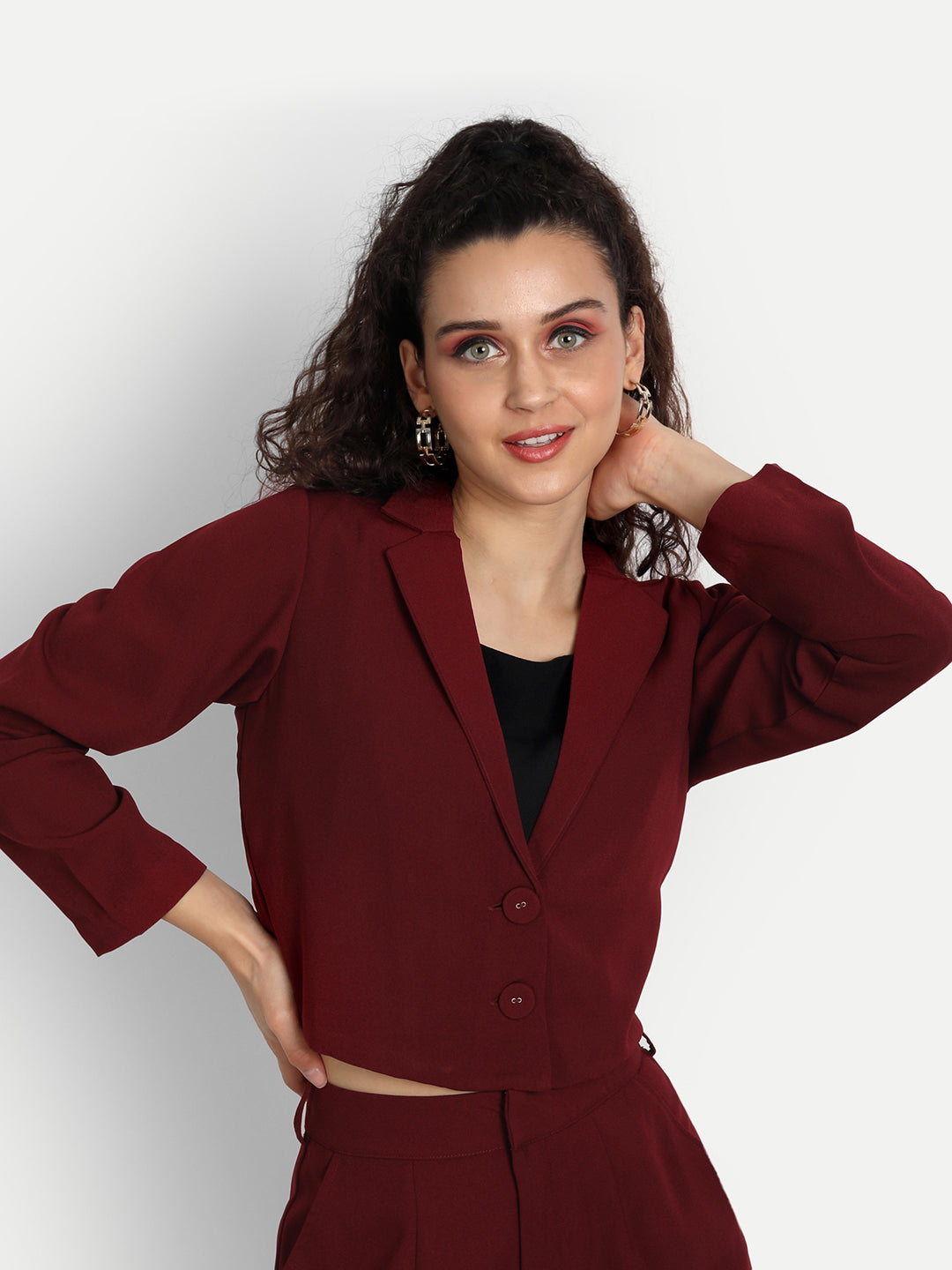 Essque Maroon Solid Jacket Co-Ords Set - Essque Attire With Attitude