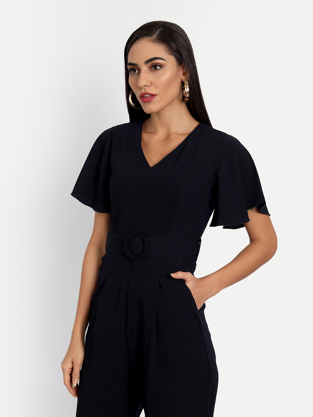 Essque Navy Blue Frill Sleeve Jumpsuit - Essque Attire With Attitude