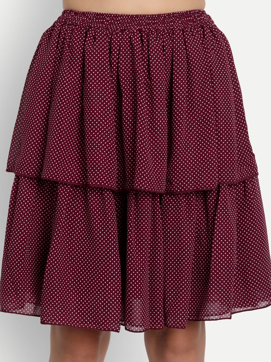 Essque Maroon Polka Dots Tiers Skirt - Essque Attire With Attitude