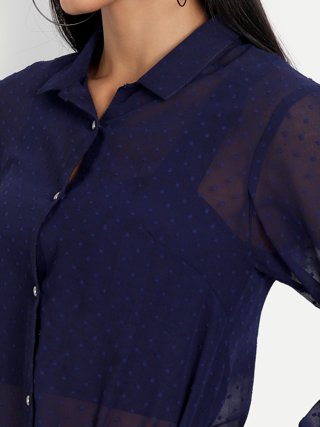 Essque Blue Swiss Dot Bishop Sleeves Shirt - Essque Attire With Attitude