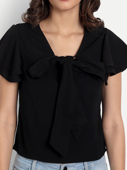 Essque Black Neck Tie-up flared sleeve Top - Essque Attire With Attitude