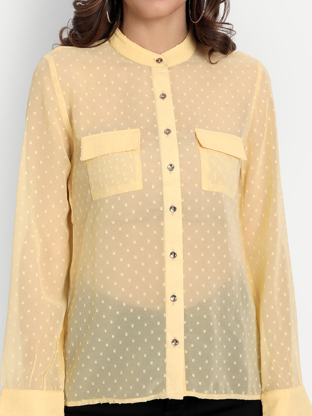 Essque Yellow Swiss Dot Mandarin Collar Shirt - Essque Attire With Attitude