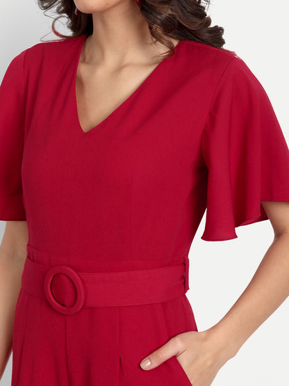 Essque Red Frill Sleeve Jumpsuit - Essque Attire With Attitude