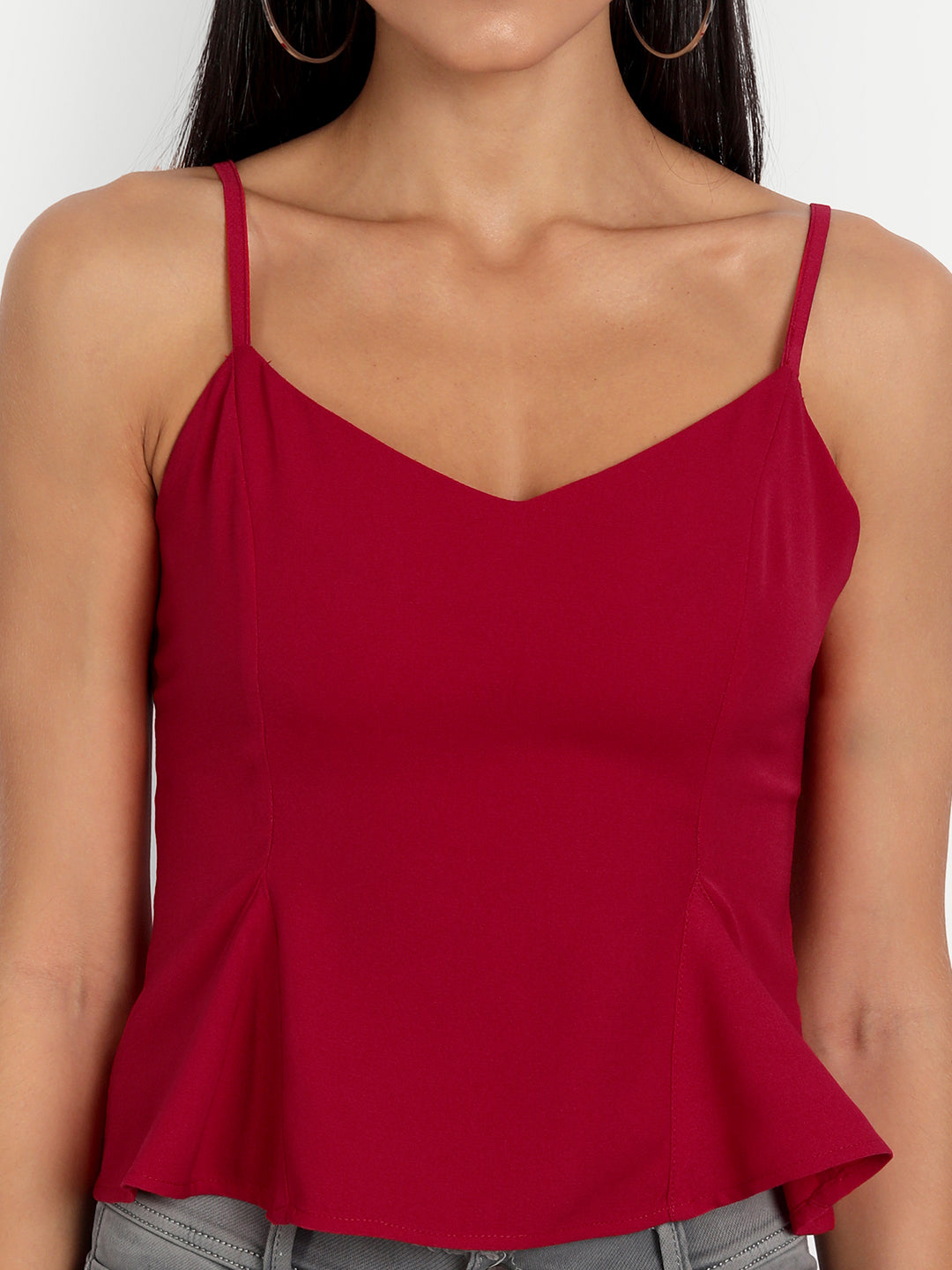 Essque Women Red Solid Peplum Top - Essque Attire With Attitude