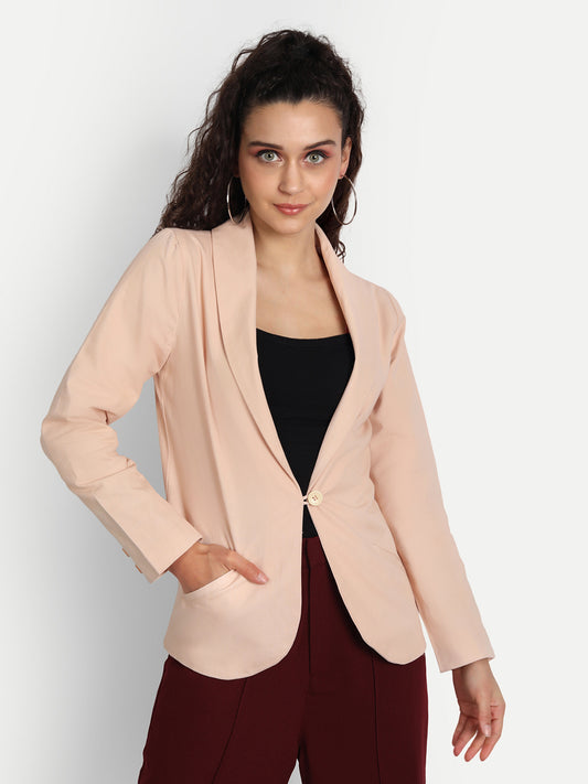 Essque Women Peach Solid Single Breasted Casual Blazer - Essque Attire With Attitude