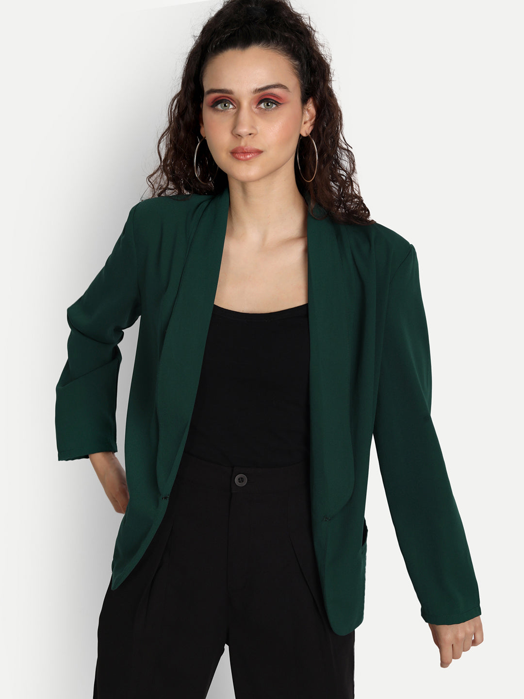 Essque Green Solid Shoulder Padded Blazer - Essque Attire With Attitude