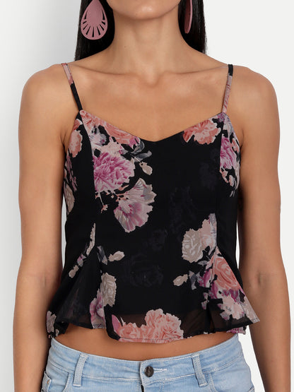 Essque Women Black Printed Peplum Top - Essque Attire With Attitude