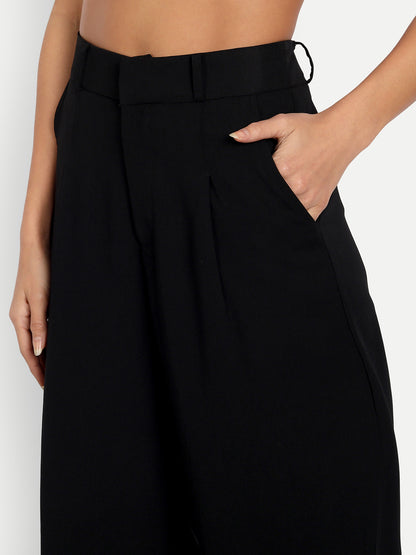 Essque Black Front Pleat Wide Leg Trousers - Essque Attire With Attitude