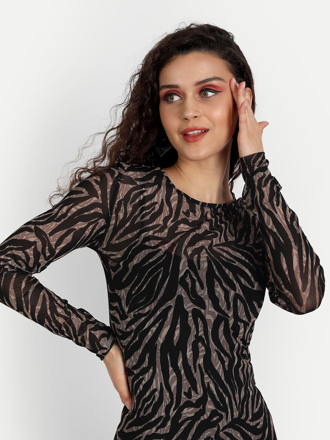 Essque Abstract Animal Print Mesh Bodycon Dress - Essque Attire With Attitude