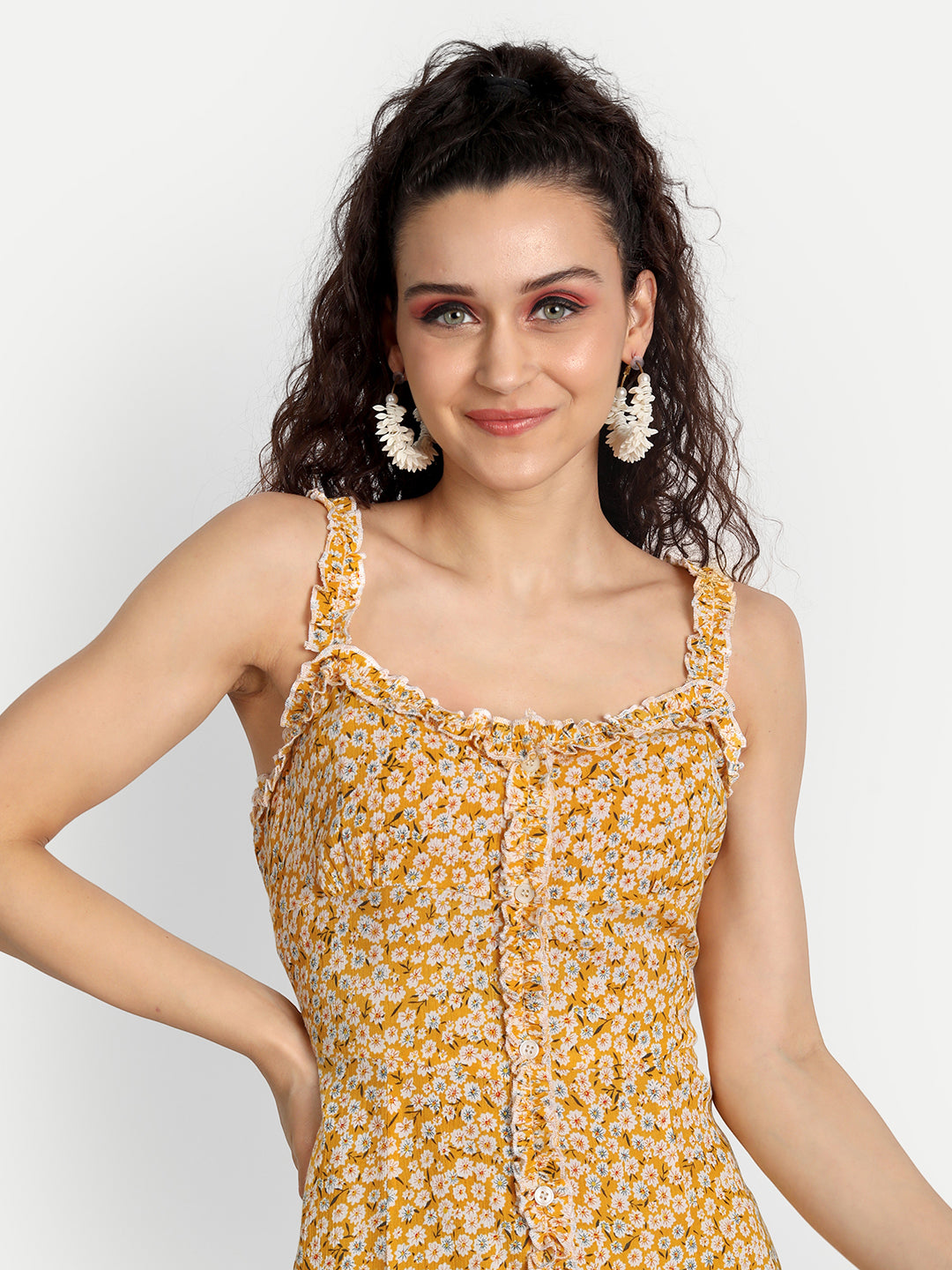 Essque Yellow Printed A-Line Mini Dress - Essque Attire With Attitude