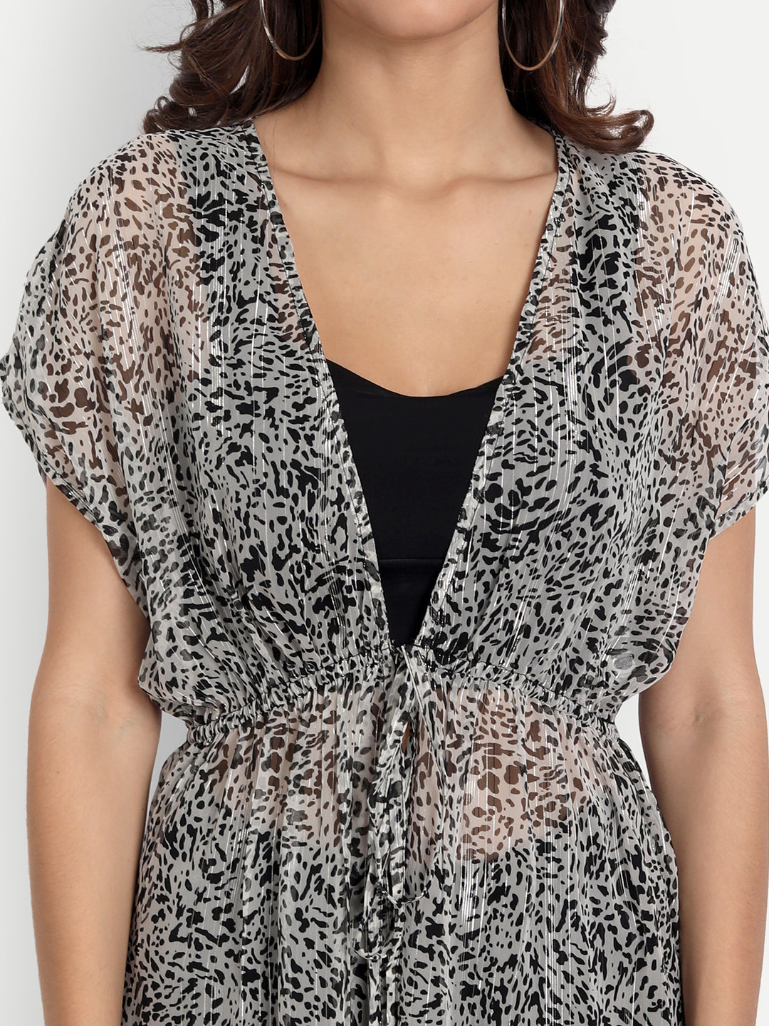 Essque Silver Lurex Animal Print Flared Shrug - Essque Attire With Attitude