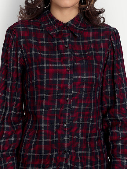 Essque Maroon Check Front Button Shirt - Essque Attire With Attitude