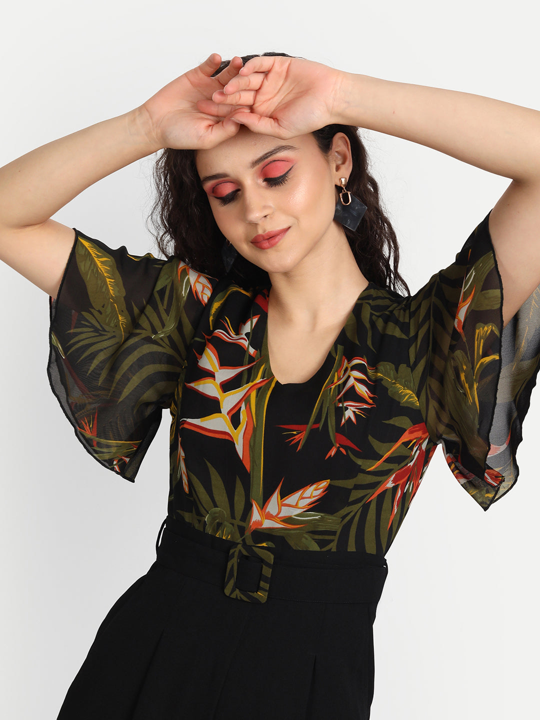 Essque Green Leaf Print Frill Sleeve Jumpsuit - Essque Attire With Attitude