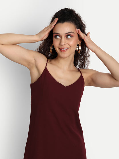 Essque Women Maroon Solid V-Neck Slip Dress - Essque Attire With Attitude