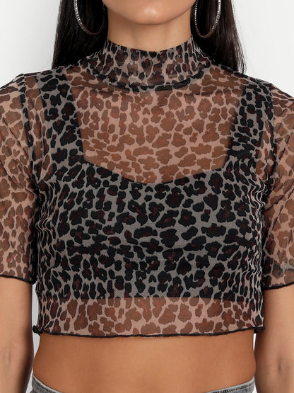 Essque Brown Leopard Print Turtle Neck Keyhole Top - Essque Attire With Attitude