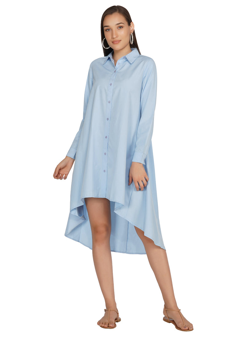 Essque Women Blue Shirt Collar Asymmetric Dress - Essque Attire With Attitude