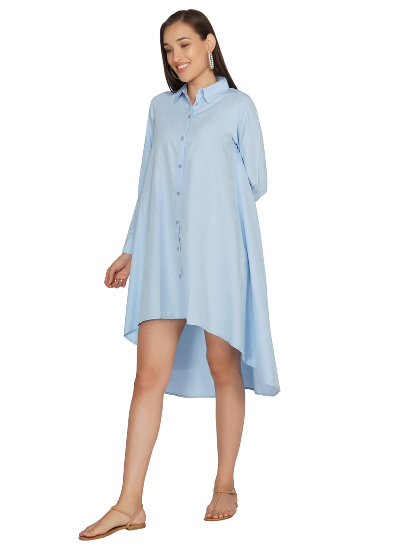 Essque Women Blue Shirt Collar Asymmetric Dress - Essque Attire With Attitude