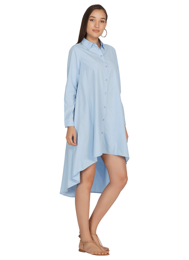 Essque Women Blue Shirt Collar Asymmetric Dress - Essque Attire With Attitude