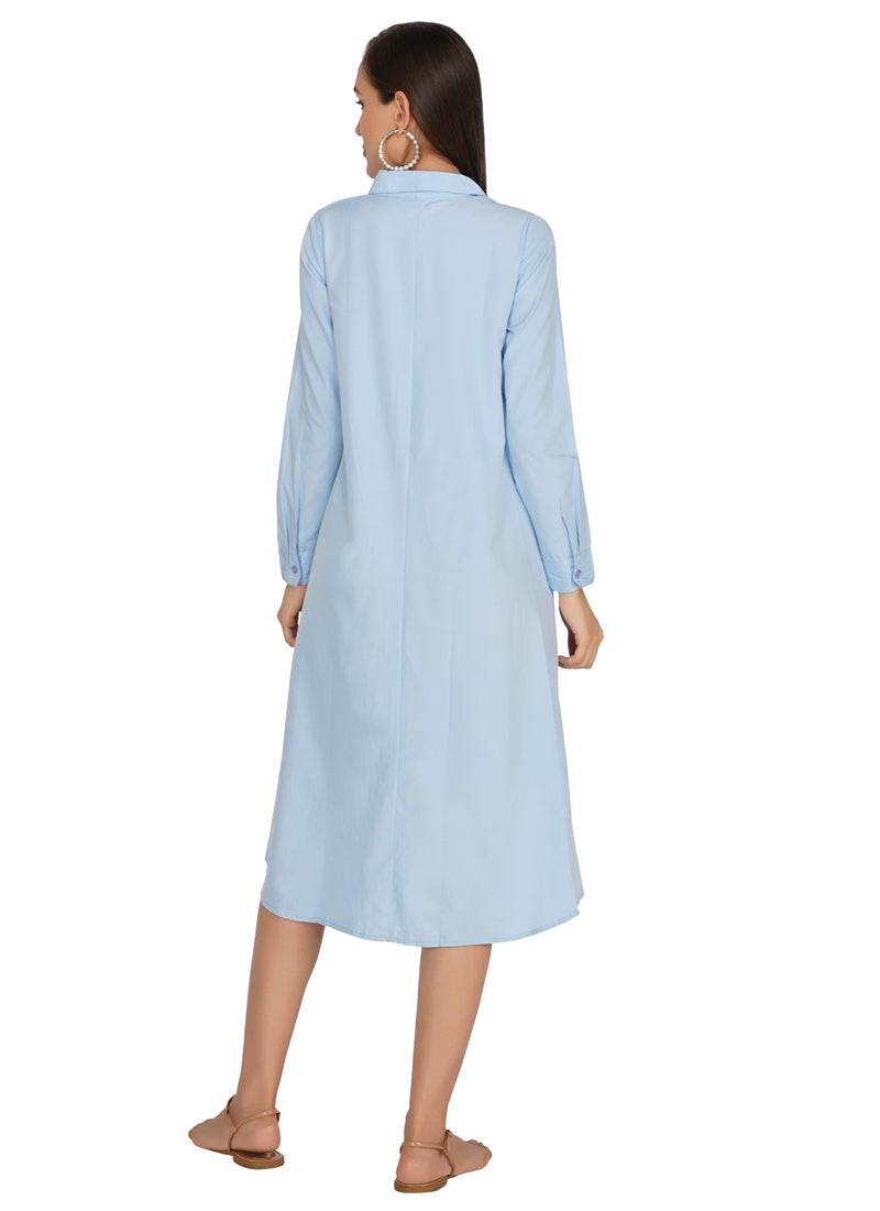 Essque Women Blue Shirt Collar Asymmetric Dress - Essque Attire With Attitude