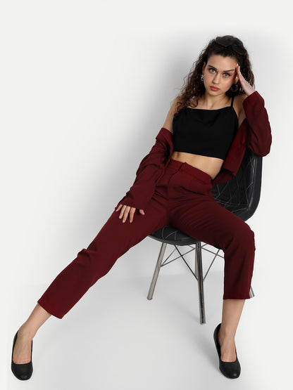 Essque Maroon Solid Jacket Co-Ords Set - Essque Attire With Attitude