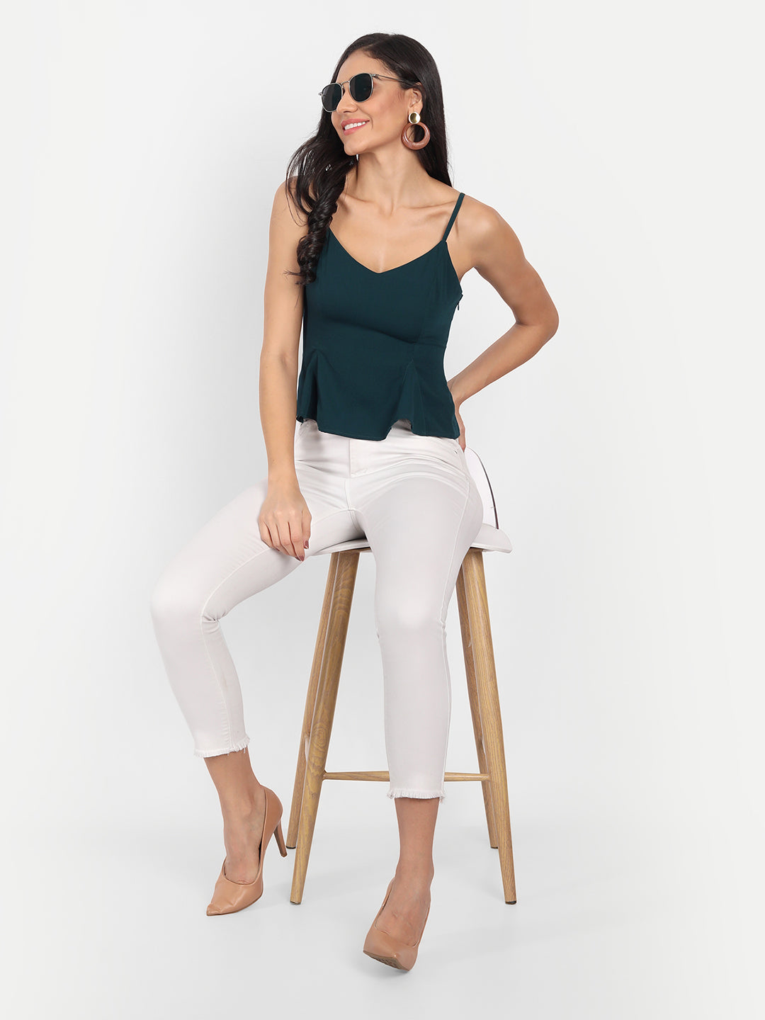 Essque Women Green Solid Peplum Top - Essque Attire With Attitude