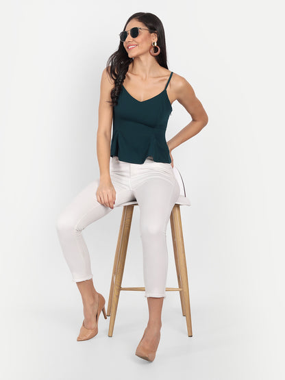 Essque Women Green Solid Peplum Top - Essque Attire With Attitude