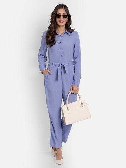 Essque Blue Shirt Style Button Jumpsuit - Essque Attire With Attitude