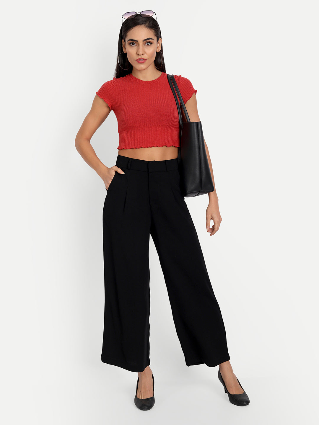 Essque Black Front Pleat Wide Leg Trousers - Essque Attire With Attitude