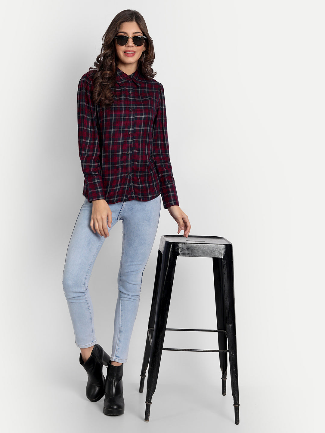 Essque Maroon Check Front Button Shirt - Essque Attire With Attitude