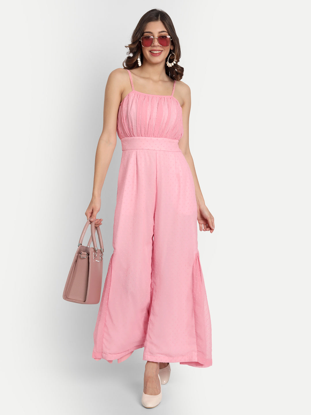 Essque Pink Swiss Dot Flared Jumpsuit - Essque Attire With Attitude