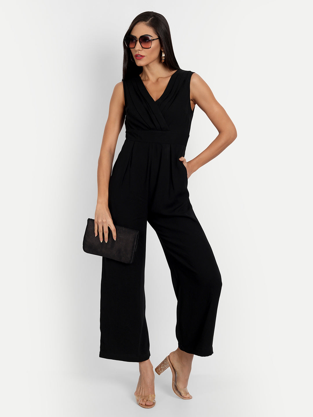 Essque Black Solid Front Detailed Jumpsuit - Essque Attire With Attitude