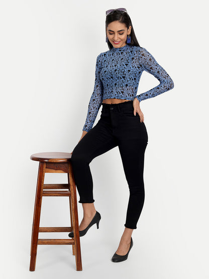 Essque  Blue Mickey Print Lycra Turtle Neck Full Sleeves Top - Essque Attire With Attitude