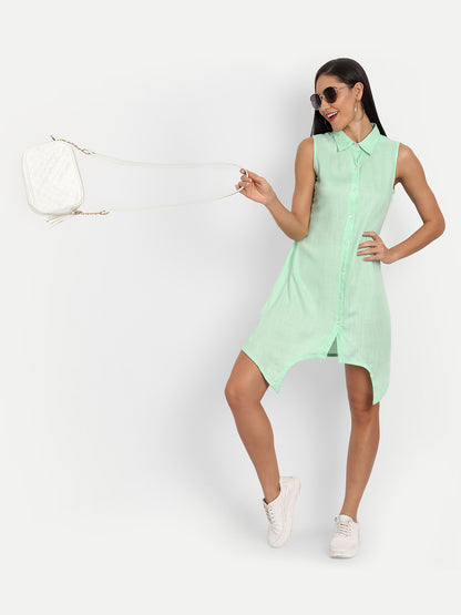 Essque Ocean Green Front Button Long Asymmetric Shirt Dress - Essque Attire With Attitude