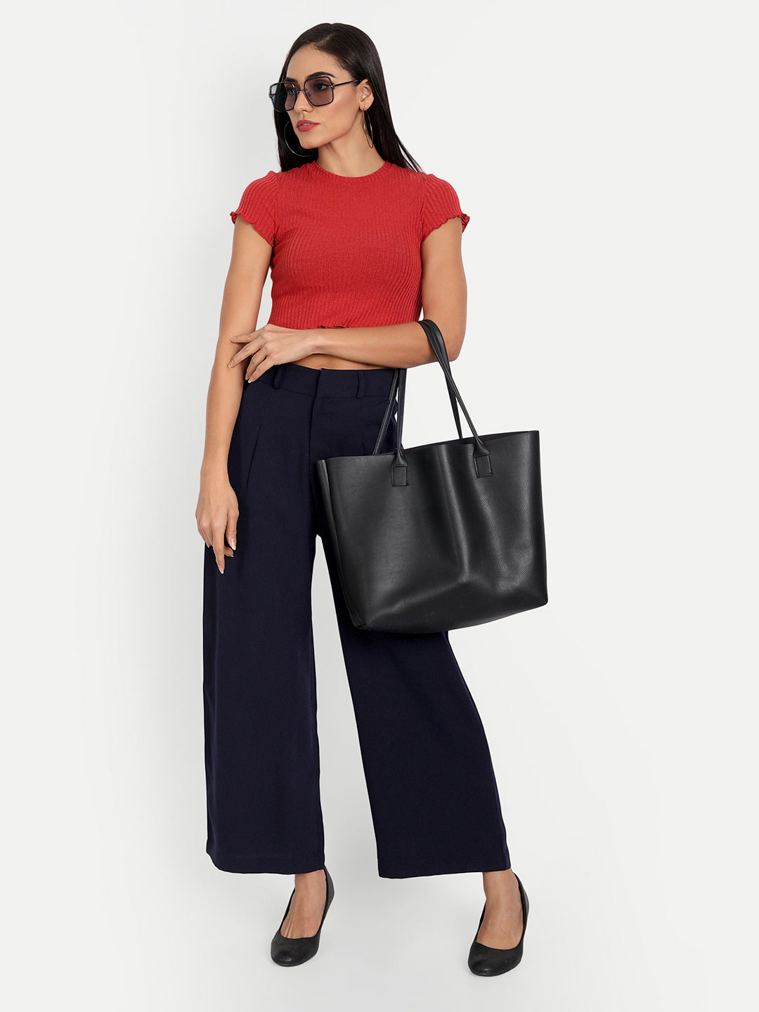 Essque Navy Blue Front Pleat Wide Leg Trousers - Essque Attire With Attitude