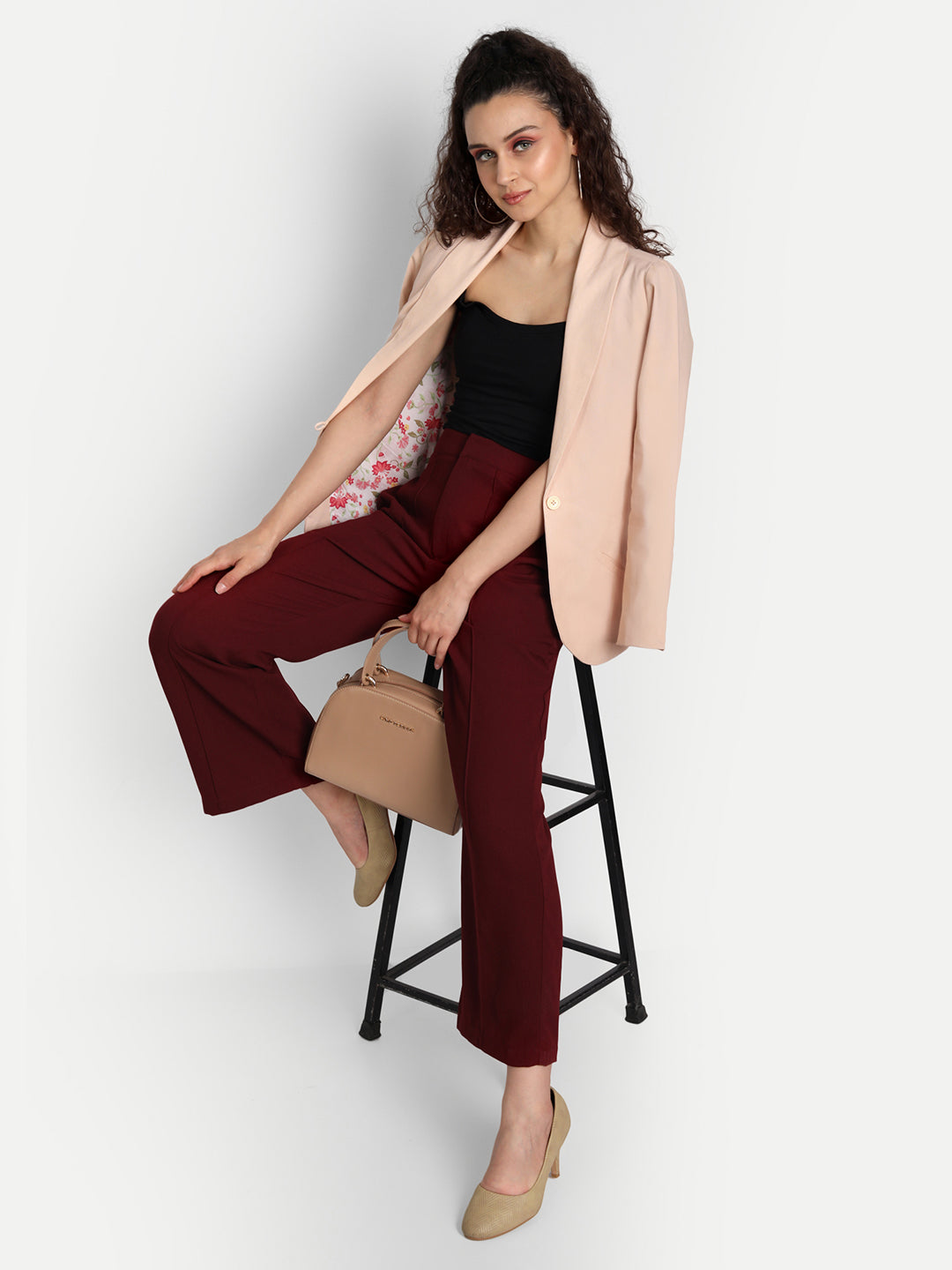 Essque Women Peach Solid Single Breasted Casual Blazer - Essque Attire With Attitude