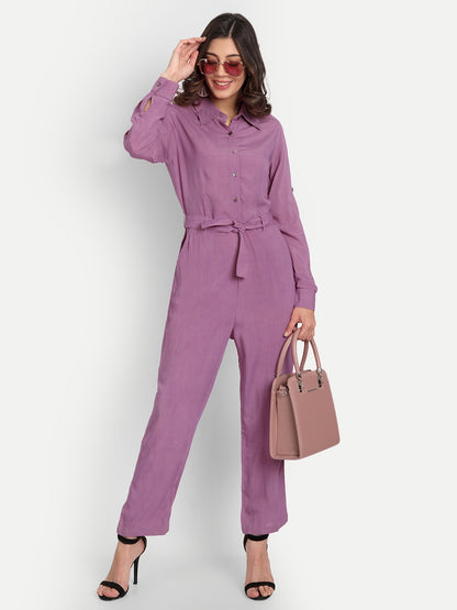 Essque Lavender Shirt Style Button Jumpsuit - Essque Attire With Attitude