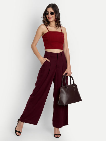 Essque Maroon Front Pleat Wide Leg Trousers - Essque Attire With Attitude