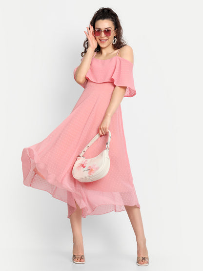 Essque Women Pink Swiss Dot Cape Style Dress - Essque Attire With Attitude