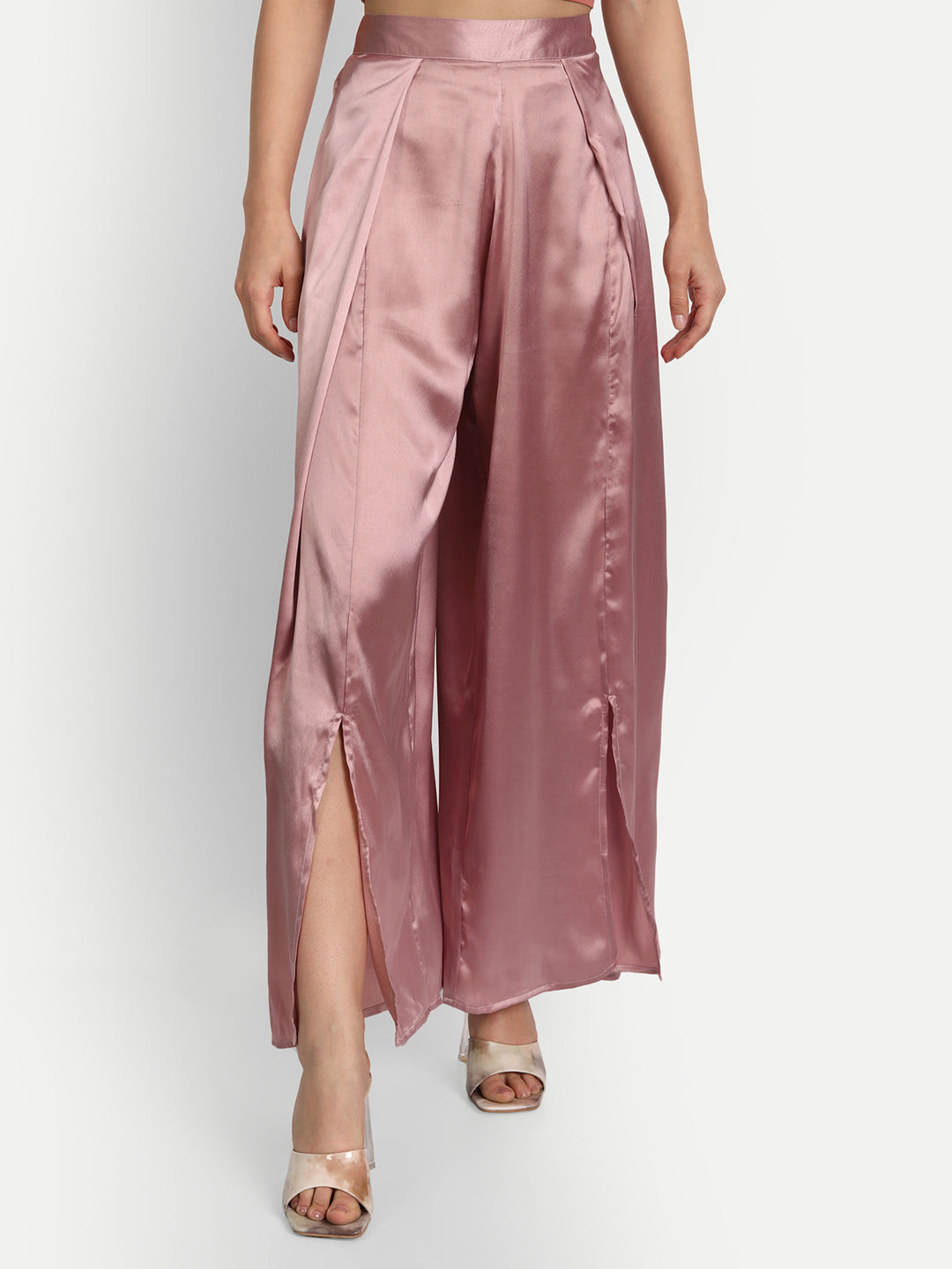 Essque Pink Solid Satin Stylish Co-Ords Set - Essque Attire With Attitude