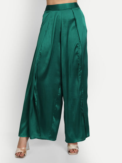 Essque Green Solid Satin Stylish Co-Ord Set - Essque Attire With Attitude