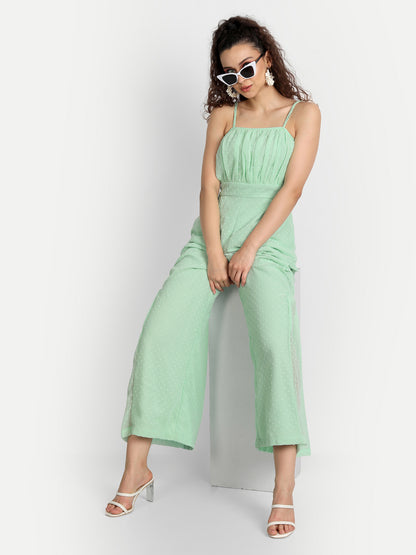 Essque Ocean Green Swiss Dot Flared Jumpsuit - Essque Attire With Attitude