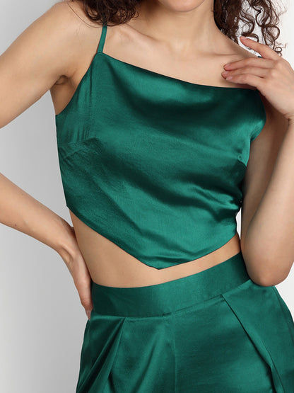 Essque Green Solid Satin Stylish Co-Ord Set - Essque Attire With Attitude