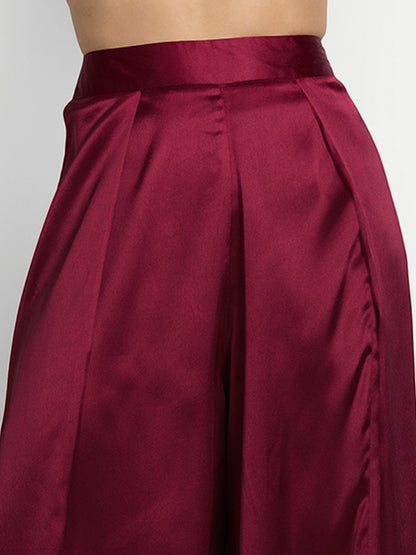 Essque Maroon Solid Satin Stylish Co-Ord Set - Essque Attire With Attitude